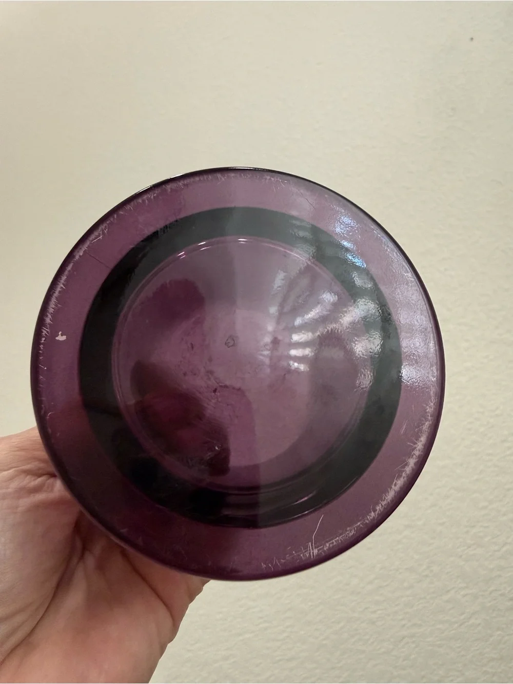 Purple Tinted Glass Lidded Candle Holder Multipurpose Glass Container